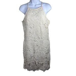 Rebellion | Cream Lace Overlay Halter Shift Dress | M